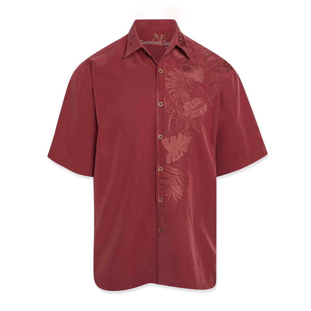 Embroidered Aloha Shirt Burgundy