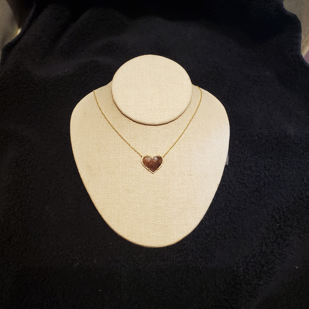 Rust Red Heart Diamond Slice Necklace with Diamonds One of a Kind