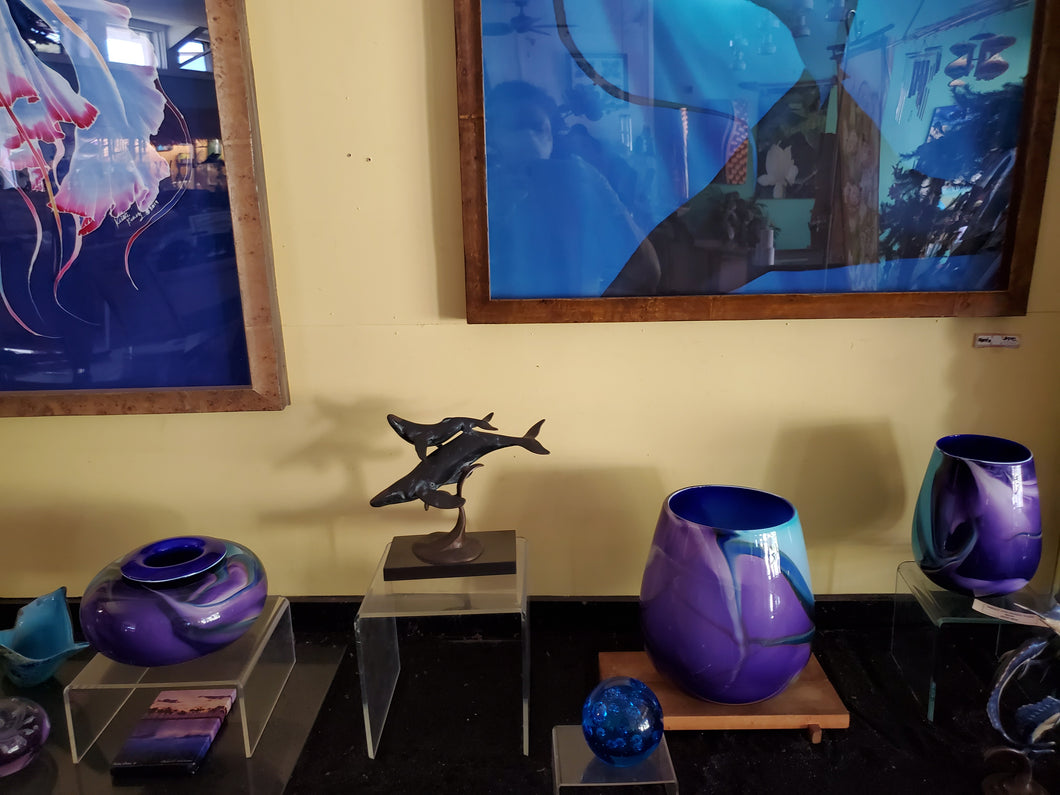Hand blown glass vases Purple and Blue