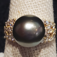 Load image into Gallery viewer, Aloha Tahitian Pearl Ring with Diamonds
