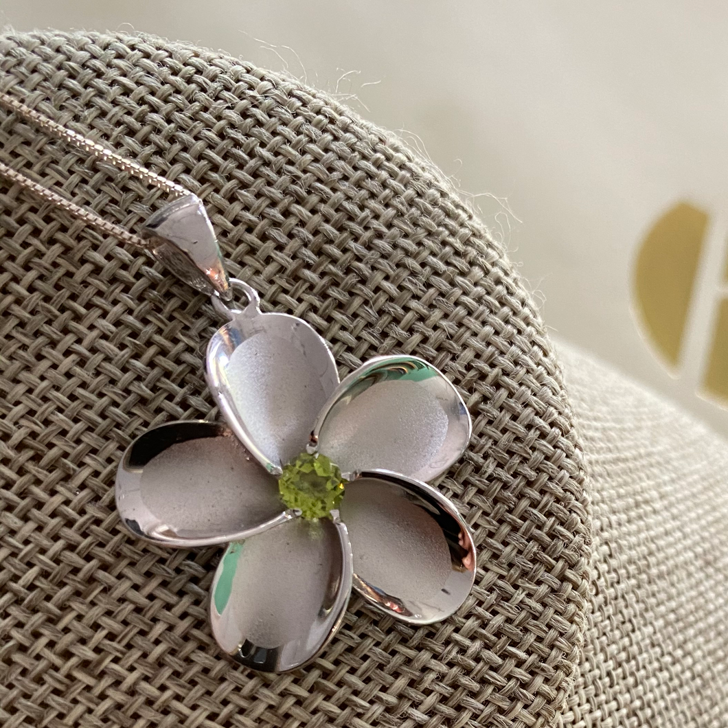 Plumeria Sterling Silver Pendent With Peridot