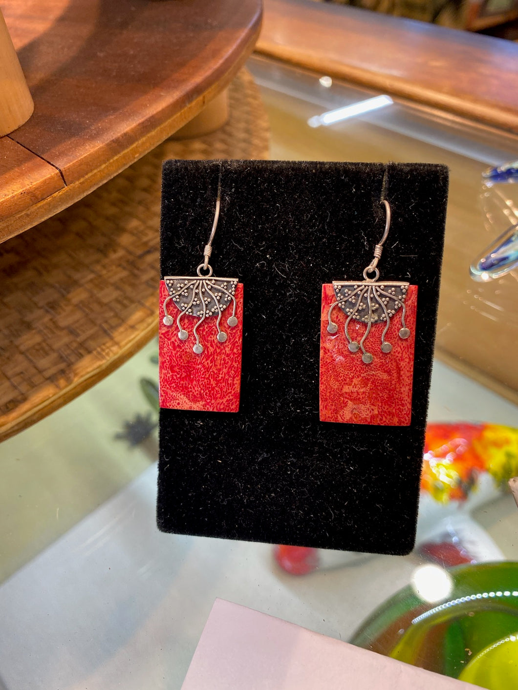 Red Coral Earrings Filigree