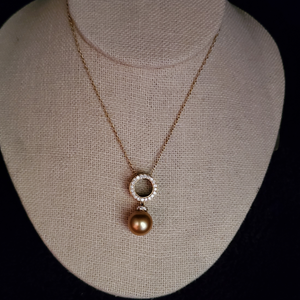Golden Tahitian and Diamond Necklace Hawaiian Handmade