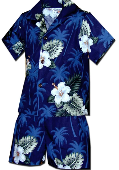 Boys Aloha Shirt and Short Set Blue Palms