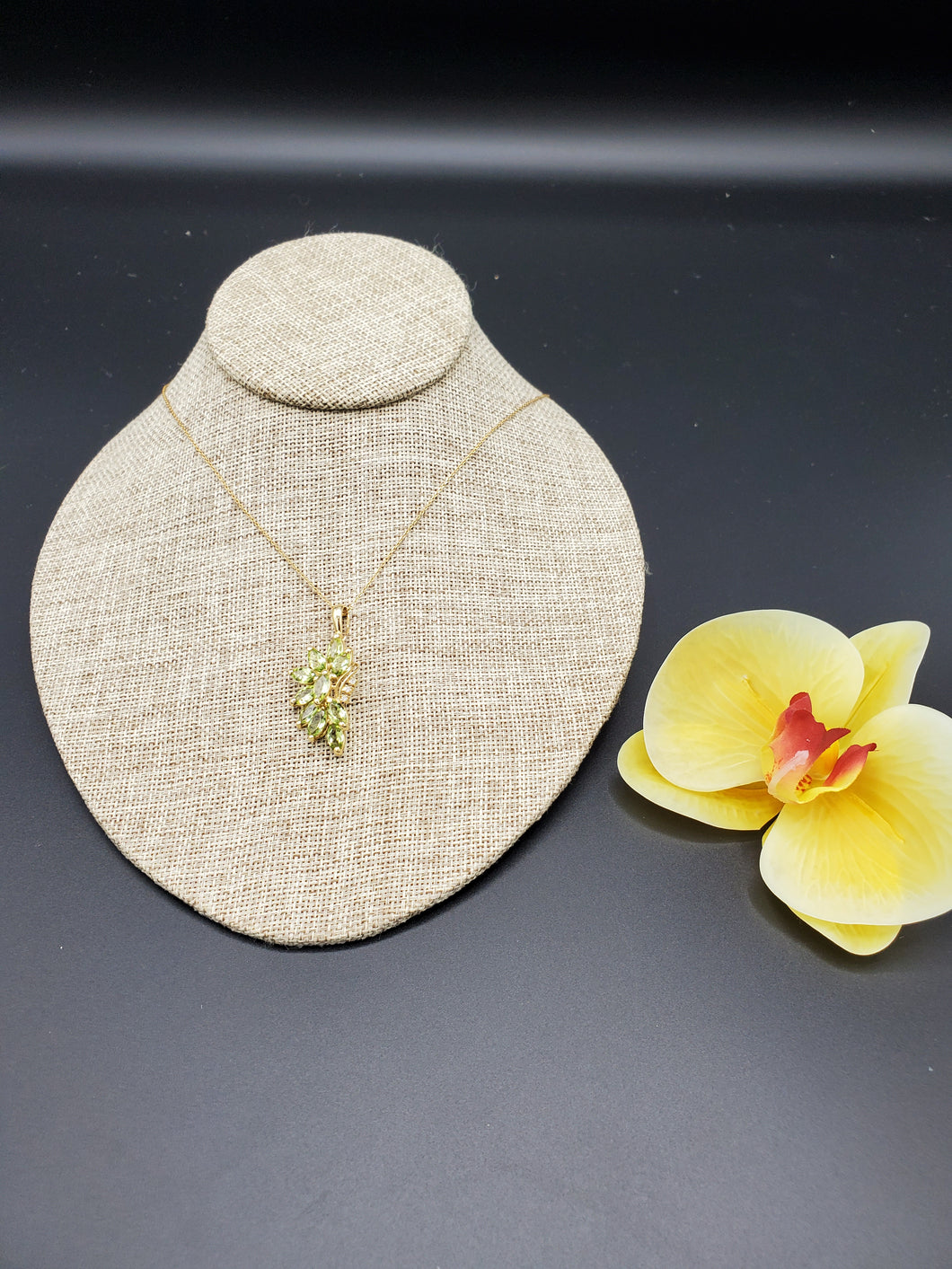Large Peridot 14K and Diamond cluster pendant