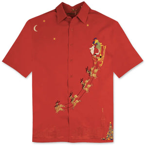 Embroidered Aloha Shirts Christmas Red