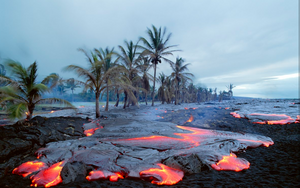 Hawaiian Photo Black Sand Beach covered in Lava