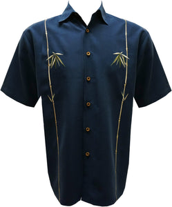 Embroidered Aloha Shirts Blue Bamboo