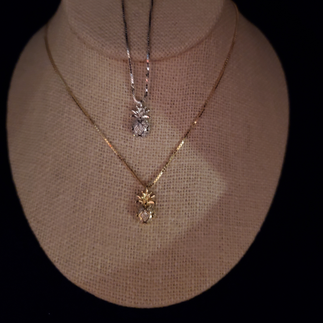 Tiny Pave Sterling Pineapple pendant with necklace