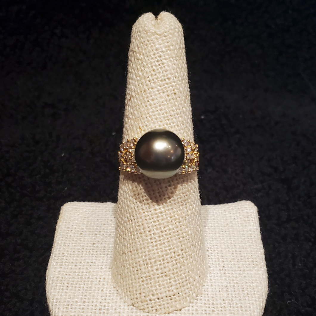 Aloha Tahitian Pearl Ring with Diamonds